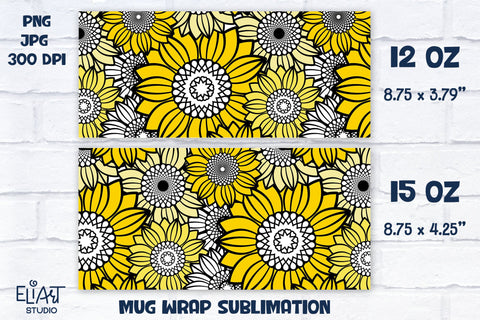 Sunflower Mandala Mug Sublimation, Fall Mug Wrap Sublimation, Floral Mug Sublimation. Sublimation Elinorka 