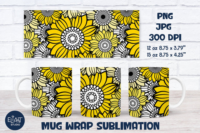 Sunflower Mandala Mug Sublimation, Fall Mug Wrap Sublimation, Floral Mug Sublimation. Sublimation Elinorka 