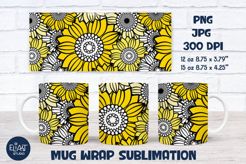 Sunflower Mandala Mug Sublimation, Fall Mug Wrap Sublimation, Floral Mug Sublimation. Sublimation Elinorka 