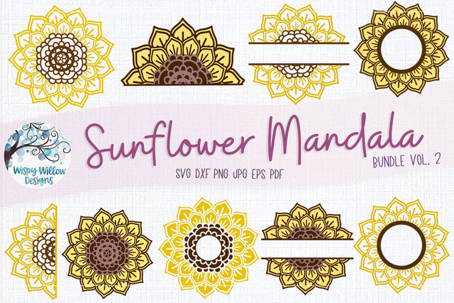 Sunflower Mandala SVG Bundle SVG Wispy Willow Designs 