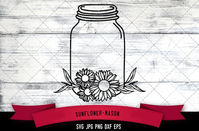 Sunflower mason svg, bridal shower svg, boho chic svg, flowers wedding, flowers svg, cut files for Cricut, Silhouette Design, Svg, PNG, Dxf SVG Loveleen Kaur 