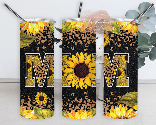 Sunflower Mom 20oz Full Tumbler Wrap, Mom Leopard Glod Glitter Tumbler Design, Mother Day Tumbler Png, Mom Sublimation Design, Mom Tumbler Template, Digital Download Sublimation Rabbitmakies 