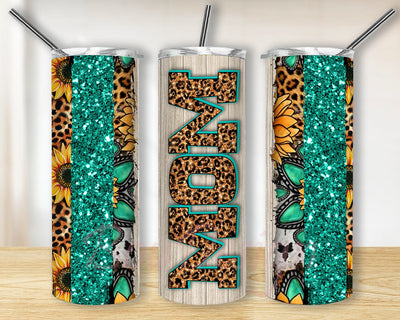 Sunflower Mom Leopard 20oz Skinny Tumbler Png, Sunflower Tumbler, Mom Life, Mother's Day, Mom Sublimation, Sunflower, Leopard, Cheetah Png Sublimation BouDesign 