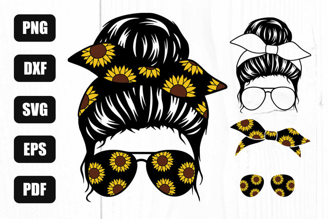 Sunflower Mom Life Svg, Mom Life Svg, Messy Bun Svg SVG Litke Designs 