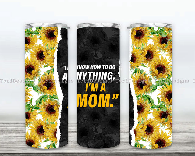 Sunflower Mom Tumbler Png, Sunflower Mom 20oz Skinny Tumbler, Sunflowers Tumbler Wrap Design Sublimation ToriDesigns 