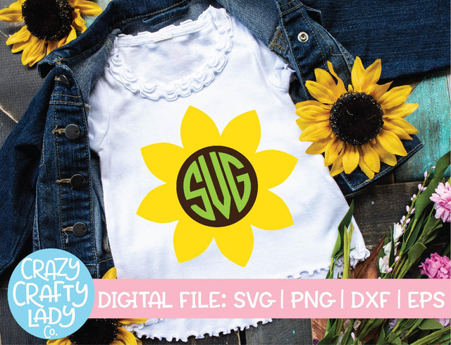 Sunflower Monogram Frame | Fall SVG Cut File SVG Crazy Crafty Lady Co. 