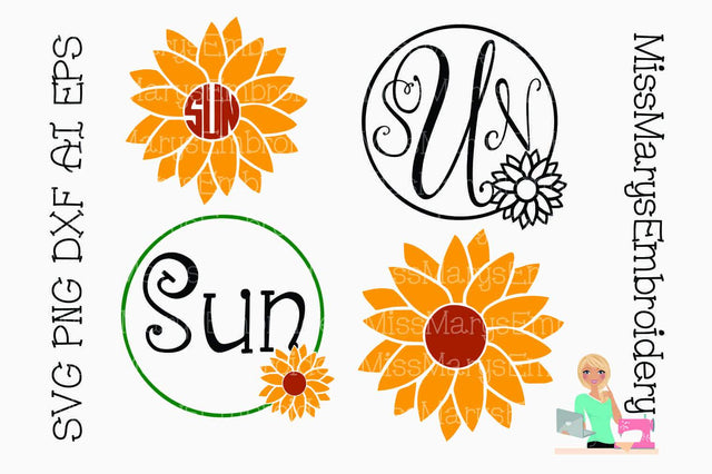 Sunflower Monogram Frames SVG MissMarysEmbroidery 