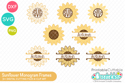 Sunflower Monogram Frames SVG Set SVG Printable Cuttable Creatables 