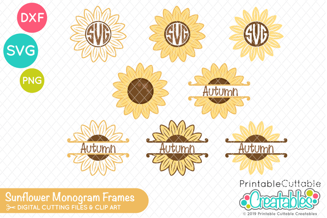 Sunflower Monogram Frames SVG Set SVG Printable Cuttable Creatables 