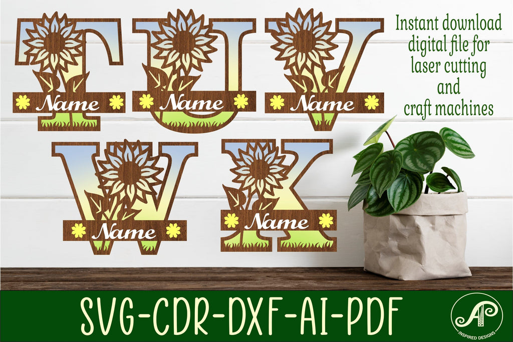 Sunflower monogram letter bundle Name signs SVG 3 layer - So Fontsy