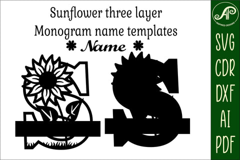 Sunflower monogram letter bundle Name signs SVG 3 layer SVG APInspireddesigns 