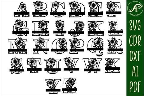 Sunflower monogram letter bundle Name signs SVG 3 layer SVG APInspireddesigns 