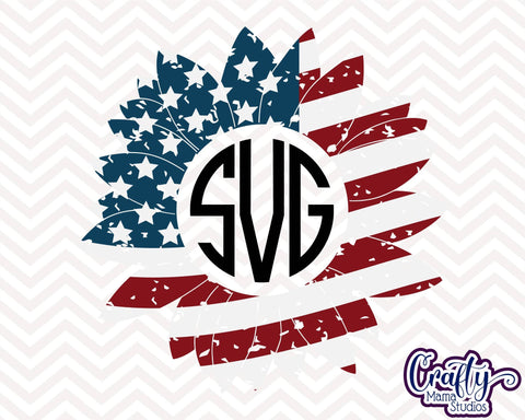 Sunflower - Monogram Sunflower - 4th of July - American Flag SVG Crafty Mama Studios 