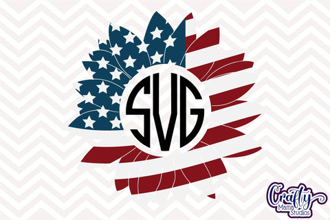 Sunflower - Monogram Sunflower - 4th of July - American Flag SVG Crafty Mama Studios 