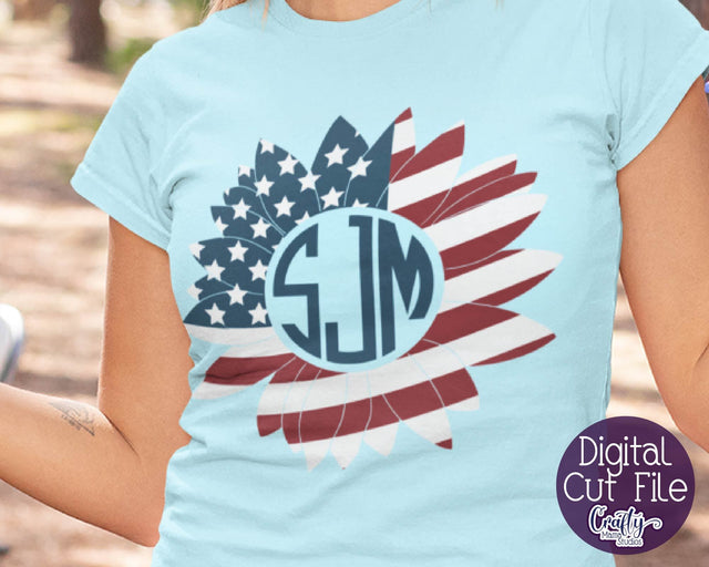 Sunflower - Monogram Sunflower - 4th of July - American Flag SVG Crafty Mama Studios 