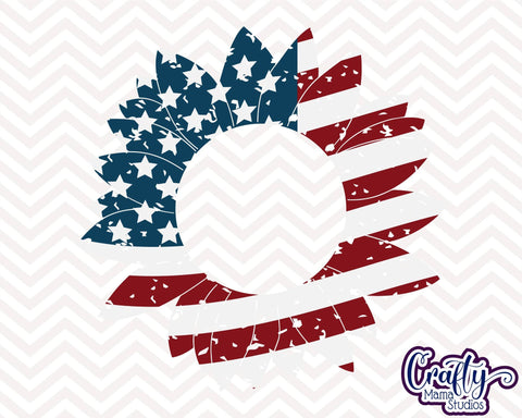 Sunflower - Monogram Sunflower - 4th of July - American Flag SVG Crafty Mama Studios 