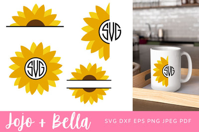 Sunflower Monogram Svg Bundle, Split Sunflower Monogram Svg, Sunflower Svg Bundle, Sunflower Monogram Svg, Cut Files For Cricut, Silhouette SVG Jojo&Bella 