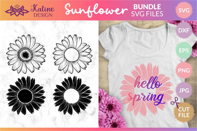 Sunflower monogram svg Bundle, sunflower svg, sunflower outline, sunflower silhouette, flower border svg, floral frame svg, sunflower clipart, sunflower png, sunflower frame, cricut sunflower svg, flower svg, floral svg, svg files for cricut SVG KatineDesign 
