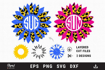 Sunflower monogram SVG, Sunflower Leopard print SVG, DXF, Cricut, Silhouette SVG ClipartMuchLove 