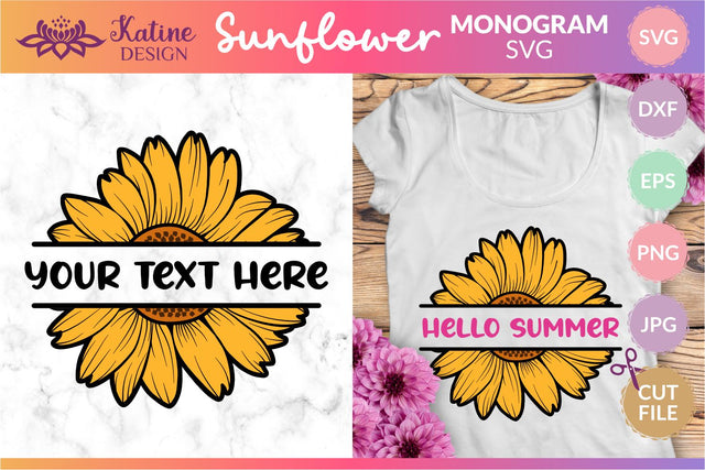 Sunflower monogram svg, sunflower svg, split monogram svg, flower border svg, floral frame svg, sunflower clipart, sunflower png, sunflower vector, cricut sunflower svg, flower svg, floral svg, sunflower png, svg files for cricut, SVG KatineDesign 
