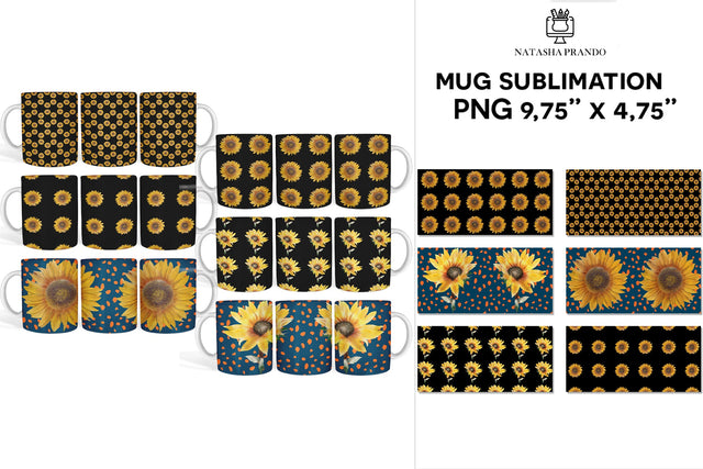 Sunflower Mug Wrap Bundle, Floral Mug Sublimation Sublimation Natasha Prando 