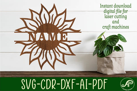 Sunflower Name sign svg laser cut template bundle SVG APInspireddesigns 