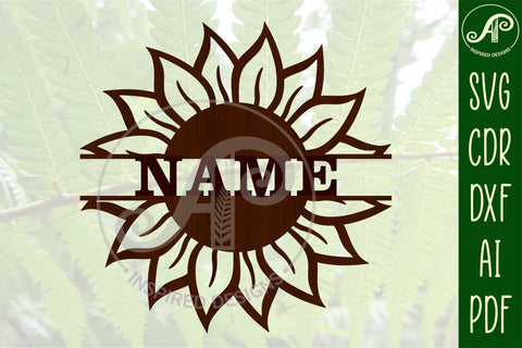 Sunflower Name sign svg laser cut template bundle SVG APInspireddesigns 