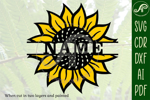 Sunflower Name sign svg laser cut template bundle SVG APInspireddesigns 