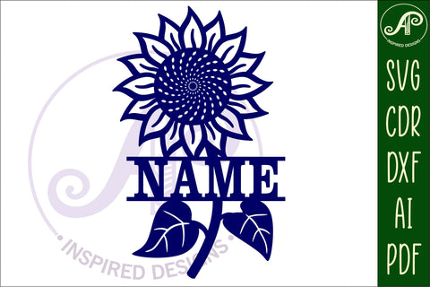 Sunflower Name sign SVG laser cut template digital SVG APInspireddesigns 