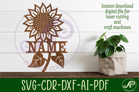 Sunflower Name sign SVG laser cut template digital SVG APInspireddesigns 