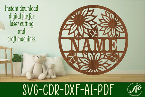 Sunflower name sign svg laser cut template SVG APInspireddesigns 