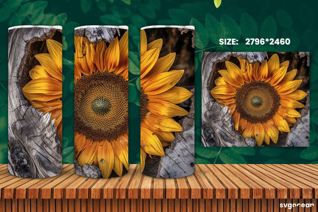 Sunflower on Bark Tumbler Wrap | 20 Oz | Sublimation Sublimation SvgOcean 