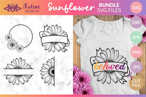 Sunflower outline svg Bundle, sunflower svg, sunflower outline, sunflower line art, flower border svg, floral frame svg, sunflower clipart, sunflower png, sunflower frame, cricut sunflower svg, flower svg, floral svg, svg files for cricut SVG KatineDesign 