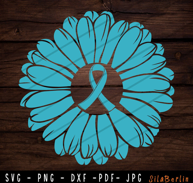 Sunflower Ovarian Cancer SVG, Ovarian Cancer svg, Cancer Awareness Svg, Teal Ribbon Svg, Ovarian Cancer Warrior png, Svg cut file to use for Cricut SVG SilaBerlin 