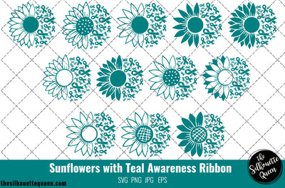 Sunflower Ovarian Cancer Teal Ribbon SVG,Ovarian Cancer Awareness Svg, Cricut files, Svg cut file to use Cricut SVG Loveleen Kaur 