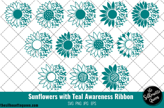 Sunflower Ovarian Cancer Teal Ribbon SVG,Ovarian Cancer Awareness Svg, Cricut files, Svg cut file to use Cricut SVG Loveleen Kaur 