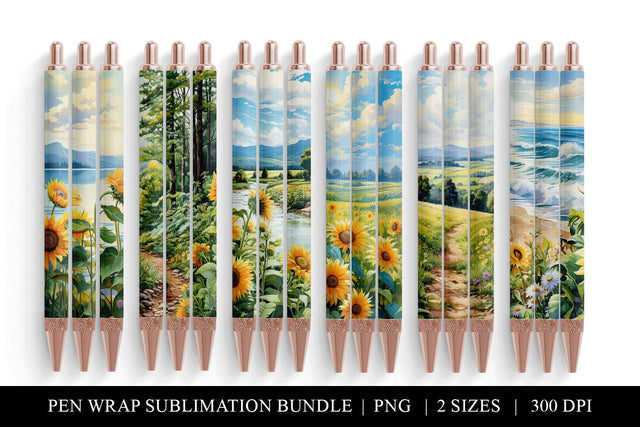 Sunflower Pen Wraps Sublimation Bundle, Floral Pen Wrap Sublimation BijouBay 