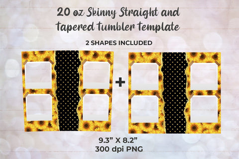 Sunflower Photo 20oz Skinny Tumbler Wrap Template for Sublimation Sublimation Sublimatiz Designs 