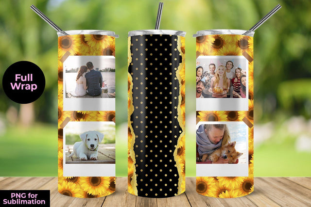 Sunflower Photo 20oz Skinny Tumbler Wrap Template for Sublimation Sublimation Sublimatiz Designs 
