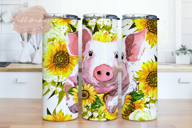 Sunflower Pig PNG, Baby Pig In Sunflowers 20 oz Skinny Tumbler Sublimation Design Sublimation Rabbitmakies 
