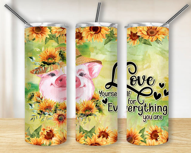 Sunflower Pig Tumbler Design, Sunflower Wrap, Pig Tumbler PNG, Positive Pig Design, Floral Pig Design, Digital Download, Pig Lover Design Sublimation BouDesign 
