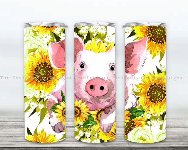 Sunflower Pig Tumbler Wrap PNG 20oz Skinny Tumbler Sublimation Designs Downloads Floral Farm Animals Tumbler Seamless Tumbler Design PNG Sublimation ToriDesigns 