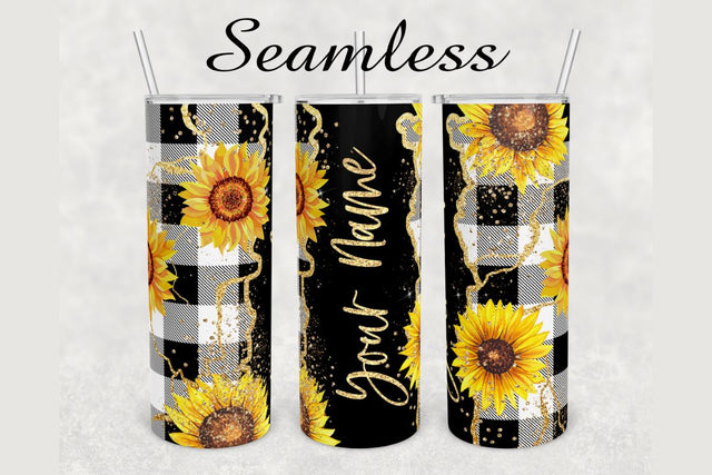 Sunflower Plaid Gold Agate Tumbler sublimation design 20 oz skinny tumbler wrap Sublimation BambinaCreations 