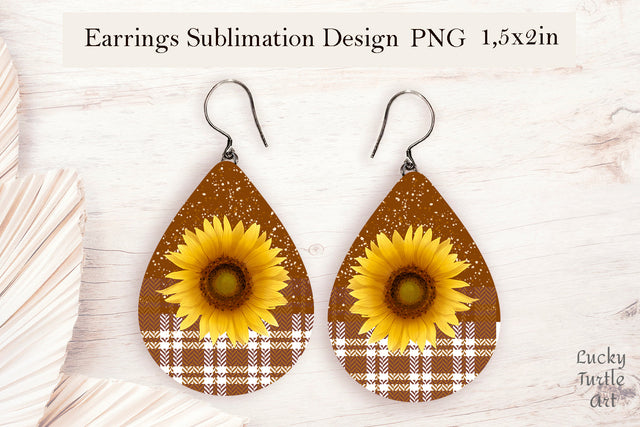 Sunflower plaid teardrop sublimation earrings design Sublimation LuckyTurtleArt 