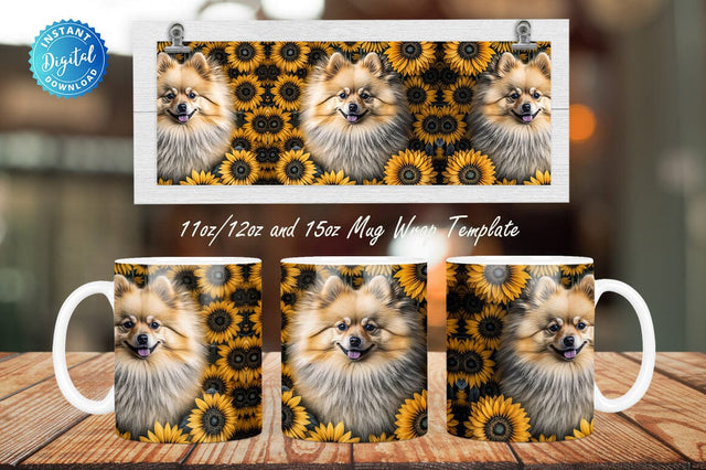 Sunflower Pomeranian Flowers 11, 12 & 15 Oz Mug Sublimation Sublimation Regulrcrative 