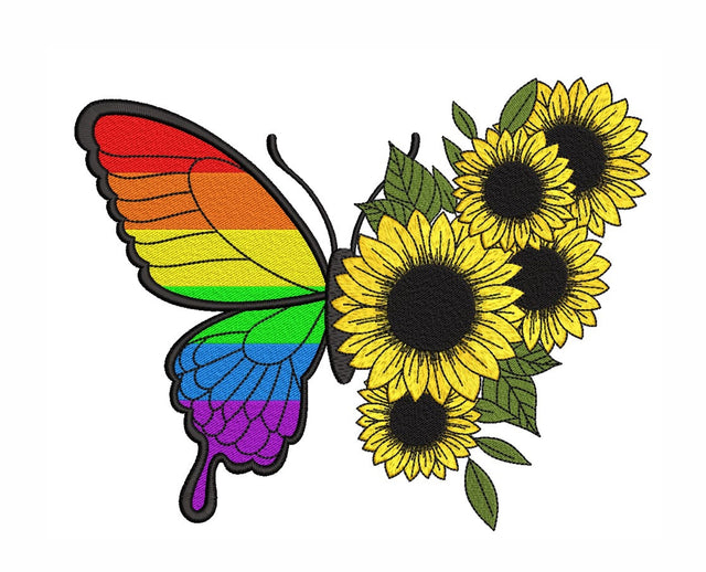 Sunflower Pride Butterfly Embroidery Design, 3 sizes Embroidery/Applique DESIGNS Nino Nadaraia 