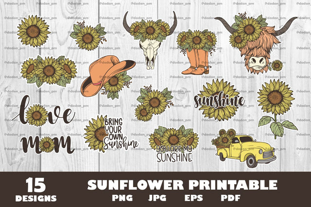 Sunflower printable bundle, Sunflower png SVG dadan_pm 