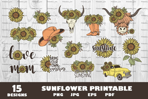 Sunflower printable bundle, Sunflower png SVG dadan_pm 