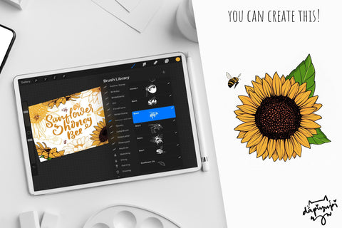 Sunflower Procreate Stamp Brushes SVG dapiyupi store 