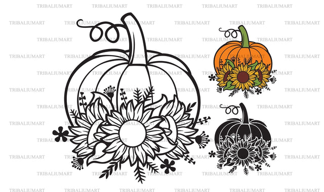 Sunflower Pumpkin (Autumn Floral Design) SVG TribaliumArtSF 